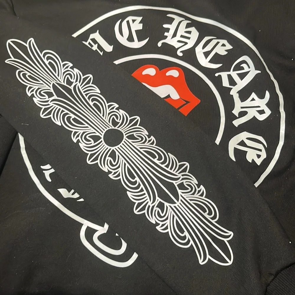 CHROME HEARTS x ROLLING STONES Black Hoodie with Red Tongue Logo - Picture 5 of 9